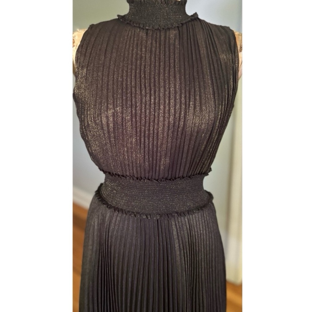 Nanette Lepore Black Gold Sleeveless Pleated Dress Size 2 - Picture 8 of 13